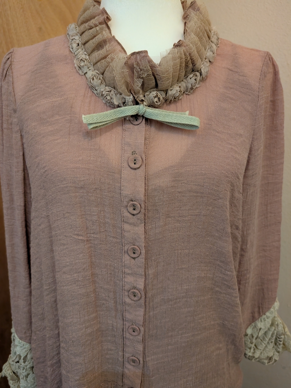 My Pretty Angel - Romantic Dusty Mauve- Linen Blend W/Rosette Neckline
